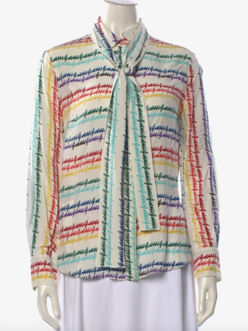 Gucci Silk Button Up shirt, multicolored with tie neck, IT size 42, US size 6